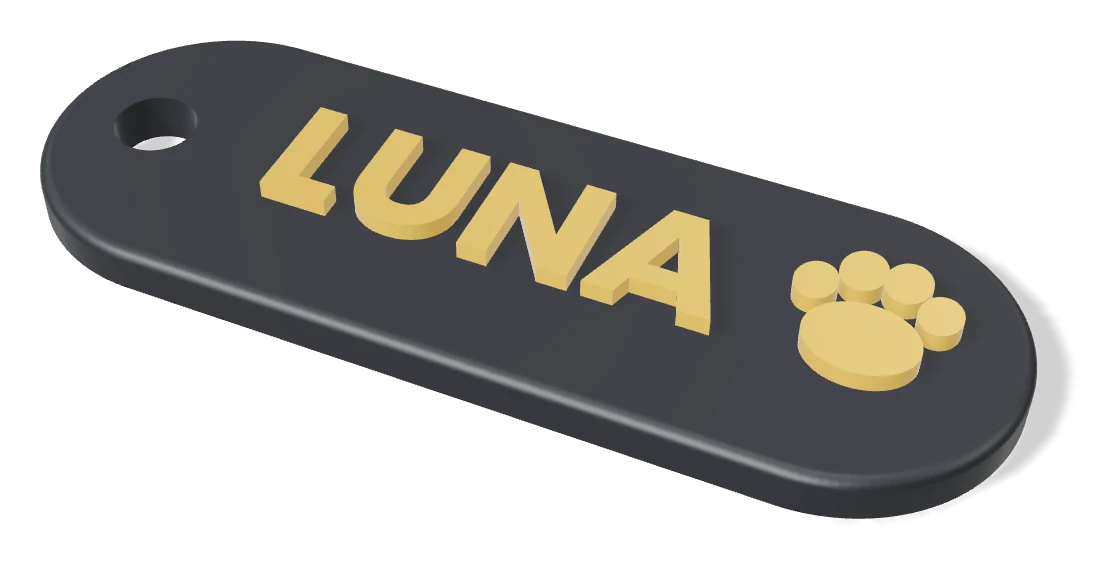 Name keychain — 2 colors · 62 × 22 mm